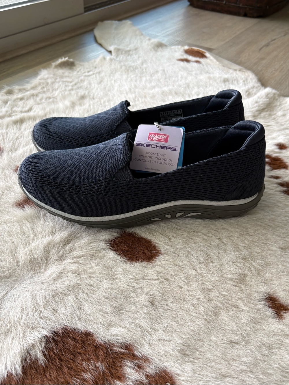 Skechers Relaxed Fit Slip-On Knit Walking Shoes in Navy and Gray